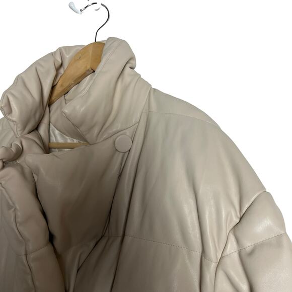 Something Navy Cream Faux Leather Oversized Trench Puffer Coat Size Small - Picture 8 of 16